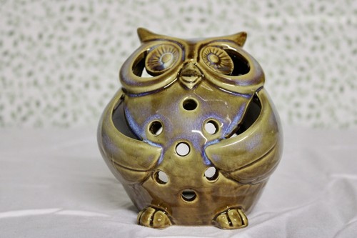Ceramic owl tealight holder - ceramic,