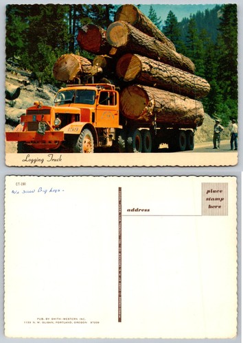 Vintage logging truck - truck, postcard