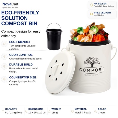 Kitchen compost bin 5l - kitchen,