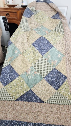 Blue green floral patchwork - &,