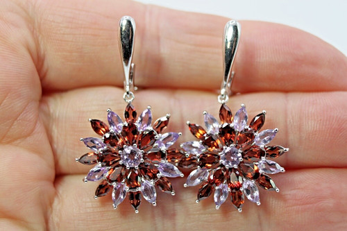 Silver earrings garnet - silver,