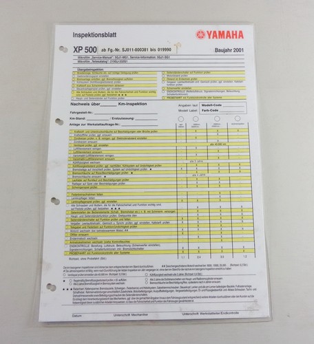 Inspection sheet yamaha 500 - yamaha, xp