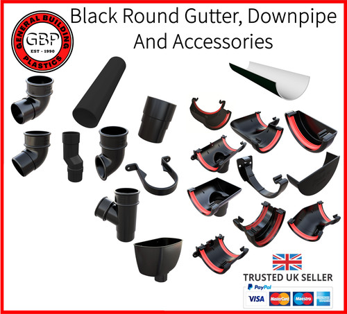 Half round black gutter 112mm - round,