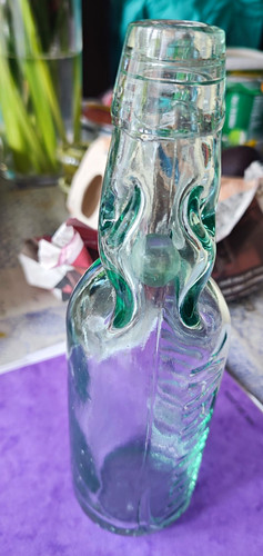 Antique green glass codd - green, 9"