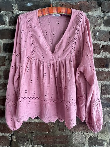 Pink blouse top boho peasant - pink,