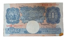 Banknote Of England WWII Emergency Issue One Pound Blue And Pink KO. Peppiatt