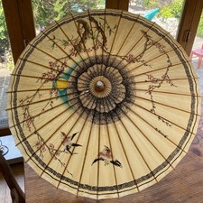 Vintage Old Chinese Wood & Paper Parasol 