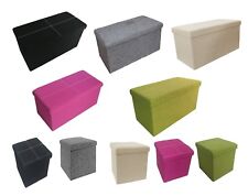 Folding Storage Ottoman Seat Pouffe Stool Chest Toy Storage Box Linen Look