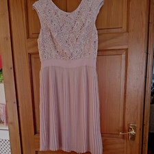 TED BAKER ALIANA SHORT DRESS PLEATED SKIRT LACE NUDE BLUSH UK 12-14  RRP £185