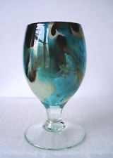 Mdina Signed large glass goblet vase 1998 vintage 800g heavy tiger pattern stem