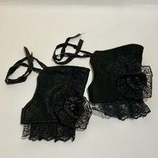 Gothic Boot Cuffs Steampunk Cosplay Black Lace-Trim Shoe Covers Elasticated Ties