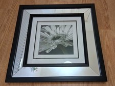 NEXT Glass Mirror flower Black Frame Wall Picture  Hanging Hooks wire 15 Inch