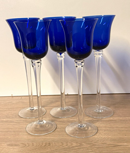 Cobalt blue wine glasses set - wine,
