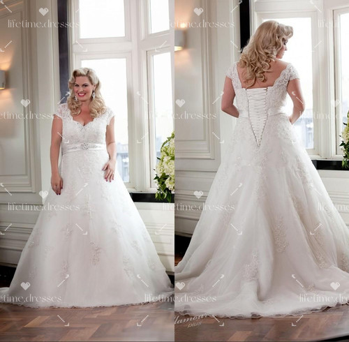 Plus size lace wedding - lace, dress