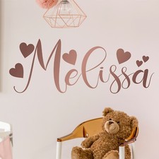 Calligraphy Style Personalised Vinyl Wall Sticker Name Decal With Hearts 