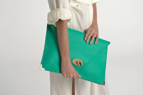 Large leather clutch bag - leather,