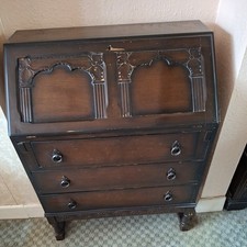 vintage ,priory Style Dark Oak drop front 3 Drawers office, home Bureau