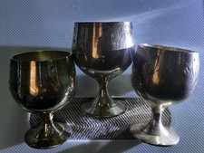 X 3 Vintage Etched Brass Cognac Goblets Stamped EPNS Made In Italy