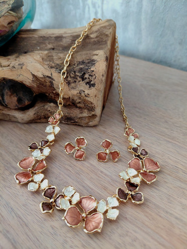 Enamel flower jewellery set - set, in