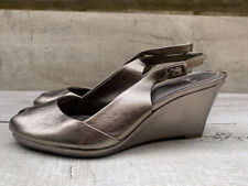 Womens Clarks Sissy Bahama Pewter Leather Mid Wedge Slingback Shoes Size 4.5D