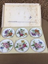 Furstenberg Porcelain Set of 6 Coasters 4" Small Floral Plates Germany Vintage