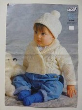 VTG PETER PAN P582 18-26" BABY+CHILD DK CABLE JACKET+BOBBLE HAT KNITTING PATTERN