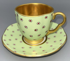 Wedgwood Harlequin Collection Polka Dot Cup and Saucer Green Gold Red English