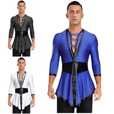 Mens Tops Shiny Rumba Cha Cha Samba Latin Dance Shirts Ballroom Costume Tops