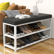 Shoe Bench with Storage Rack Padded Cushion Seat for Shoe Changing and Storage