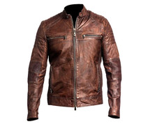 Men's Leather Jacket Biker Vintage Cafe Racer Distressed Brown Leather Jacket