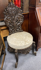 Burmese Harpist Throne Chair Rosewood with Cushion Antique 19th Century Carved