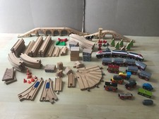 Mixed Lot of Wooden Trains, Carriages, Tracks & Bridges ELC etc- Brio Compatible