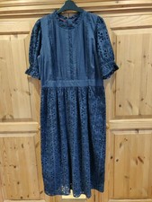 New Joules Violette Navy Lace 100% Cotton Broderie Anglaise Lined Dress UK 14