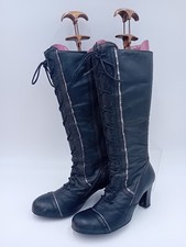 Vintage 15" High Womens Tall Knee Boots Black Leather UK 6 EUR 39 Goth Steampunk