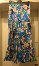 ZARA: FAB EXOTIC BIRD/FLORAL/BUTTERFLY SILK LIKE W/LEG FLARED TROUSERS BNNT -XS