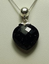 Silver Heart Blue/Black CZ Pendant Necklace