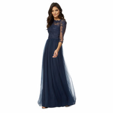 Chi Chi London  Lace Saskia Maxi Embroidered Sleeves Occasion  Dress 4 Navy