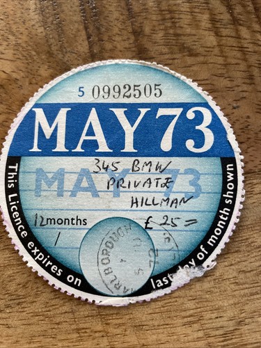 Vintage old tax disc may - disc, 1973