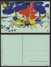 Gnomes Gnome Fishing Angling, Cat Kitten Fish Ducks Birds Moon Raft Old Postcard