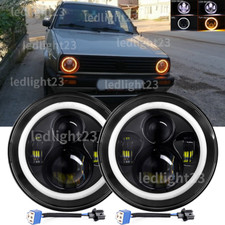 Pair 7 Inch Halo Angel Eyes LED Headlight DRL Hi/Lo Beam Fit VW Golf Mk2 1.8 G60