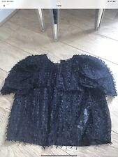 Zara Black Textured Puff Sleeve Top In S