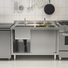 Commercial Kitchen Sink Cabinet Single Double Bowls Stainless Steel Work Table