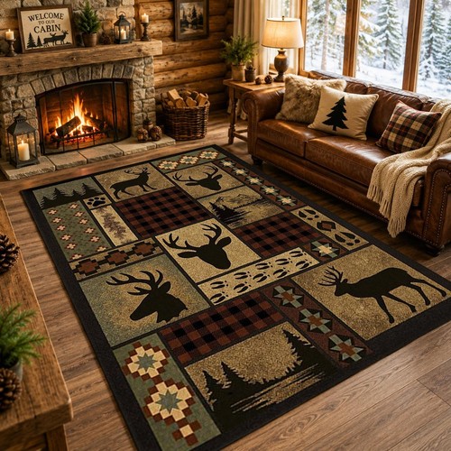 Deer rug 3x5 rustic - 3x5, lodge