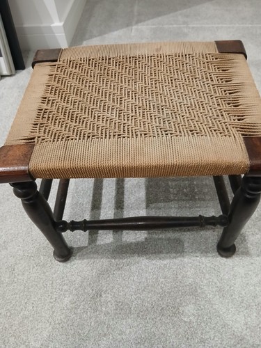 Vintage oak and - woven, stool
