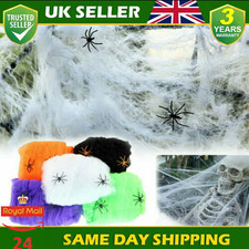 Halloween Spider Web Fake 2 Spiders Stretchable Cobweb Spooky Scene Decoration