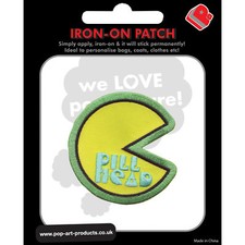 Pill Head Iron On Patch. Patches Pac Man Style Retro Gamer Geek Chic Gift