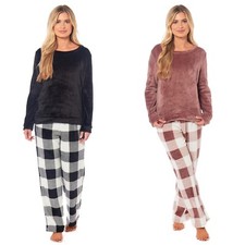 Buffalo Check Ladies Pyjama Sets Fluffy Fleece Warm Cosy Thermal Loungewear Gift