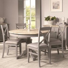 Grey pedestal dining table and 4 upholstered chairs. Wooden Kitchen table set