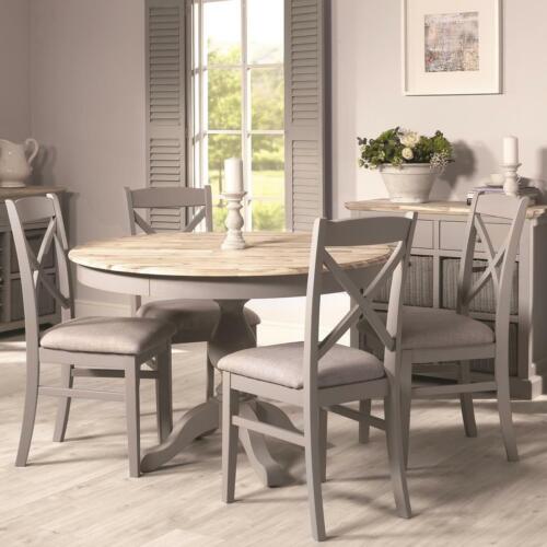 Grey pedestal dining - table, and