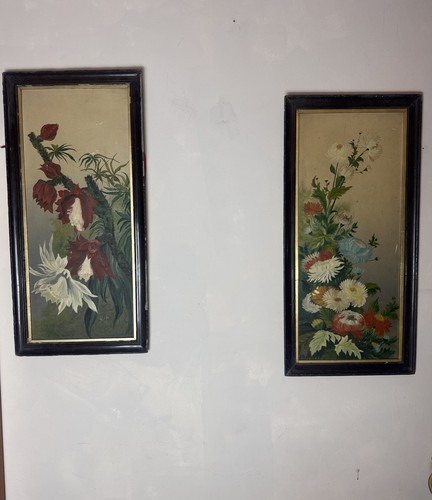 Vintage floral oil paintings - oil,